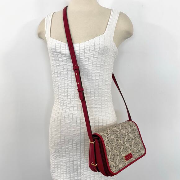 Kate Spade Liv Spade Flower Coated Canvas Small Flap Crossbody Bag Cherry Rouge - Picture 2 of 14